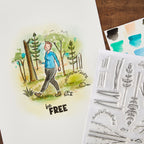 Josh Griffiths Studio Beyond Stamping Custom Woodland Clear Stamp Set jgs0009 be free girl hiking