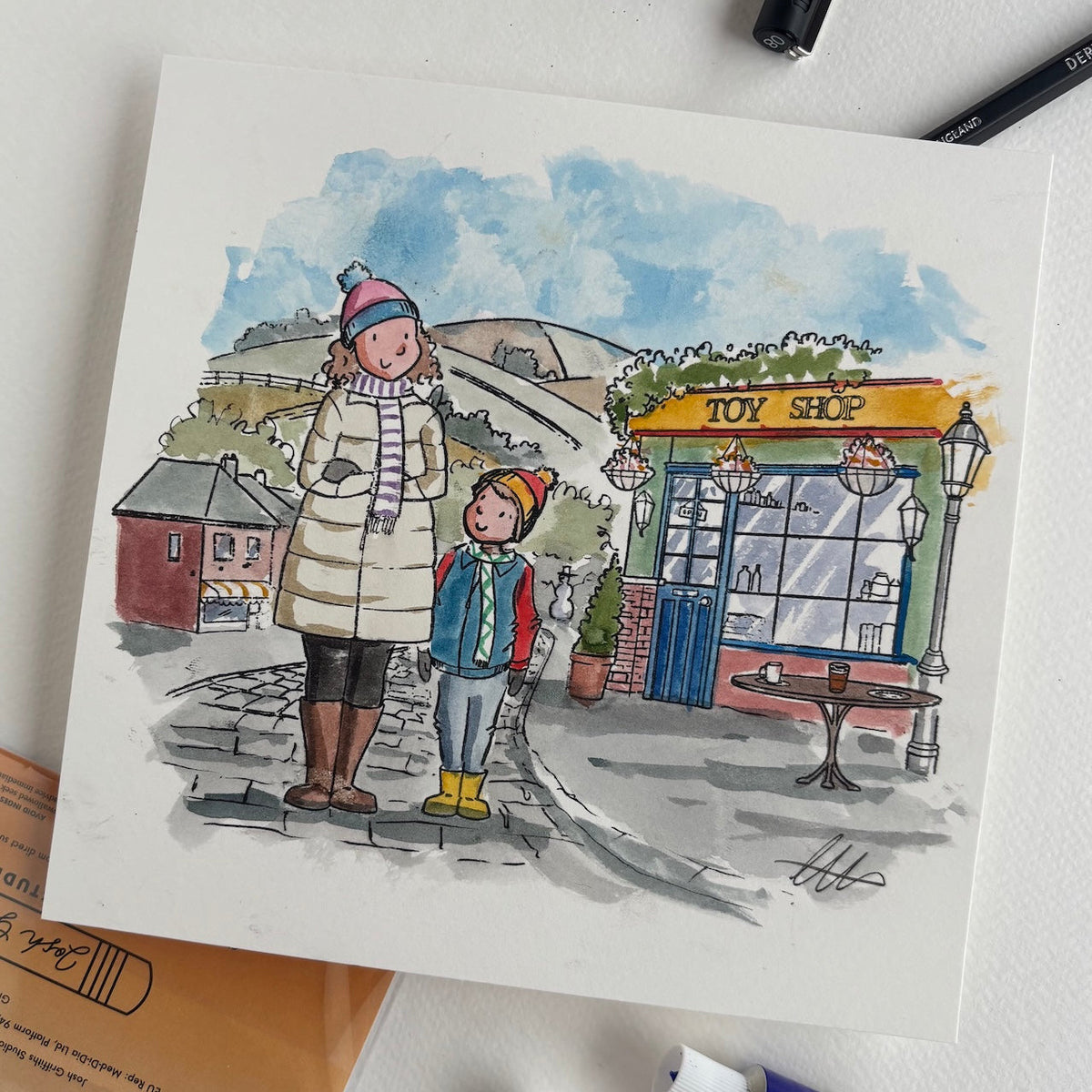 Josh Griffiths Studio Cosy Scenery Clear Stamp Set jgs0056 toy shop mom son winter card