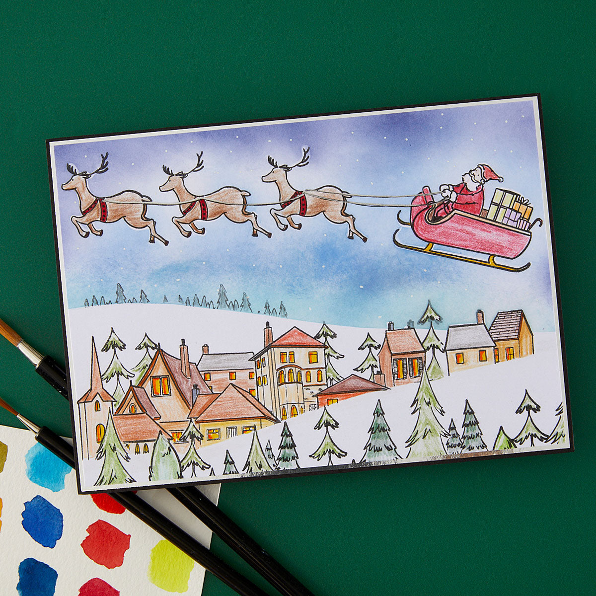 Josh Griffiths Studio Little Lodgings Clear Stamp Set jgs0007 santa claus sleigh flying reindeer