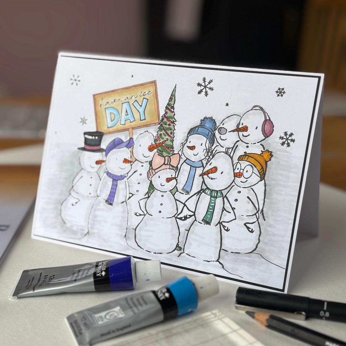 Josh Griffiths Studio Snow People Clear Stamp Set jgs0059 have an ice day snowmen decorated tree winter card