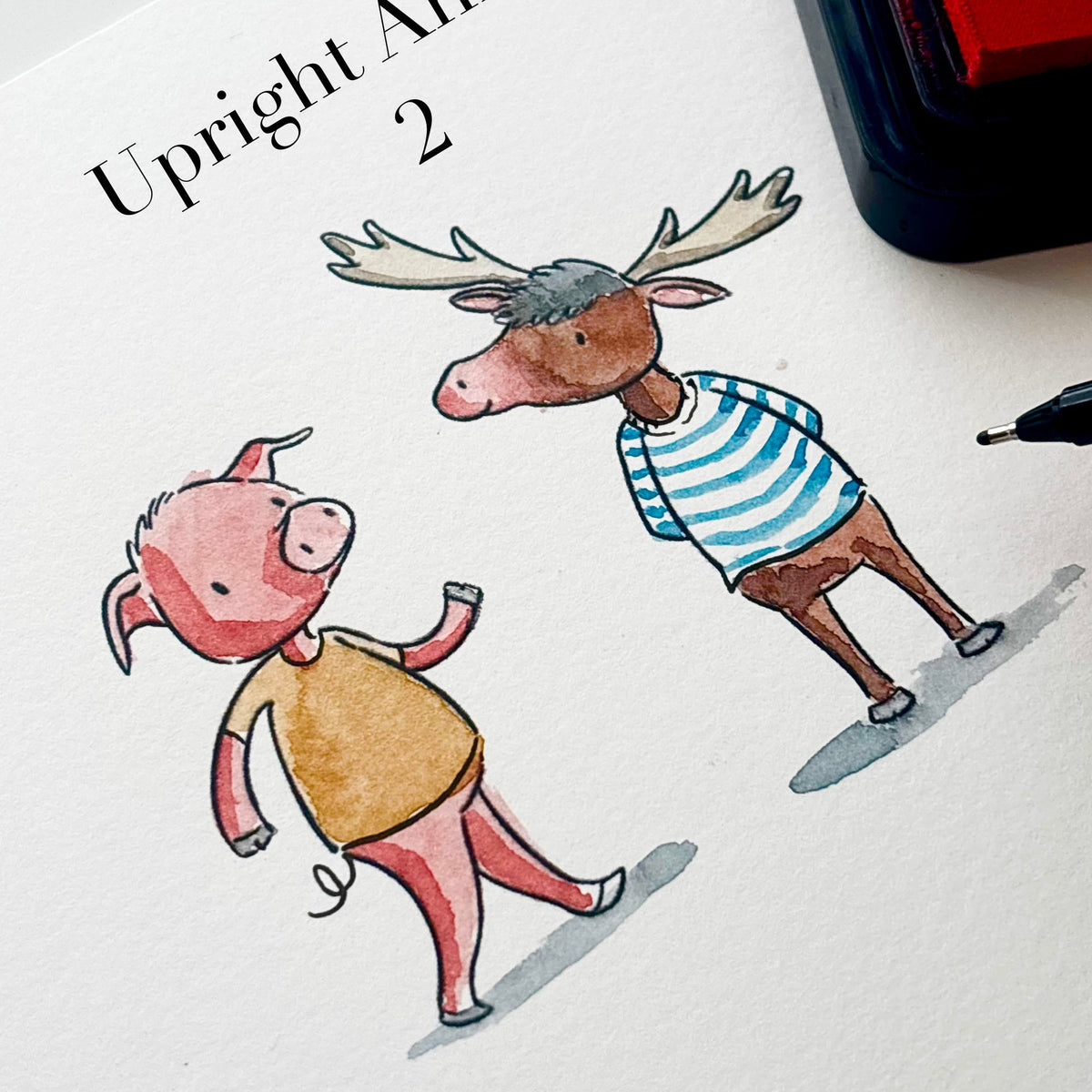 Josh Griffiths Studio Upright Animals 2 Clear Stamp Set jgs0047 pig and moose card