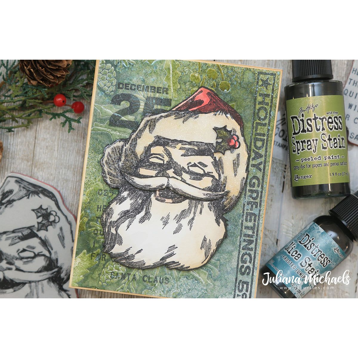 Tim Holtz Clear Stamps and Stencil Jolly Santa, Peppermint and Tinsel thmm154