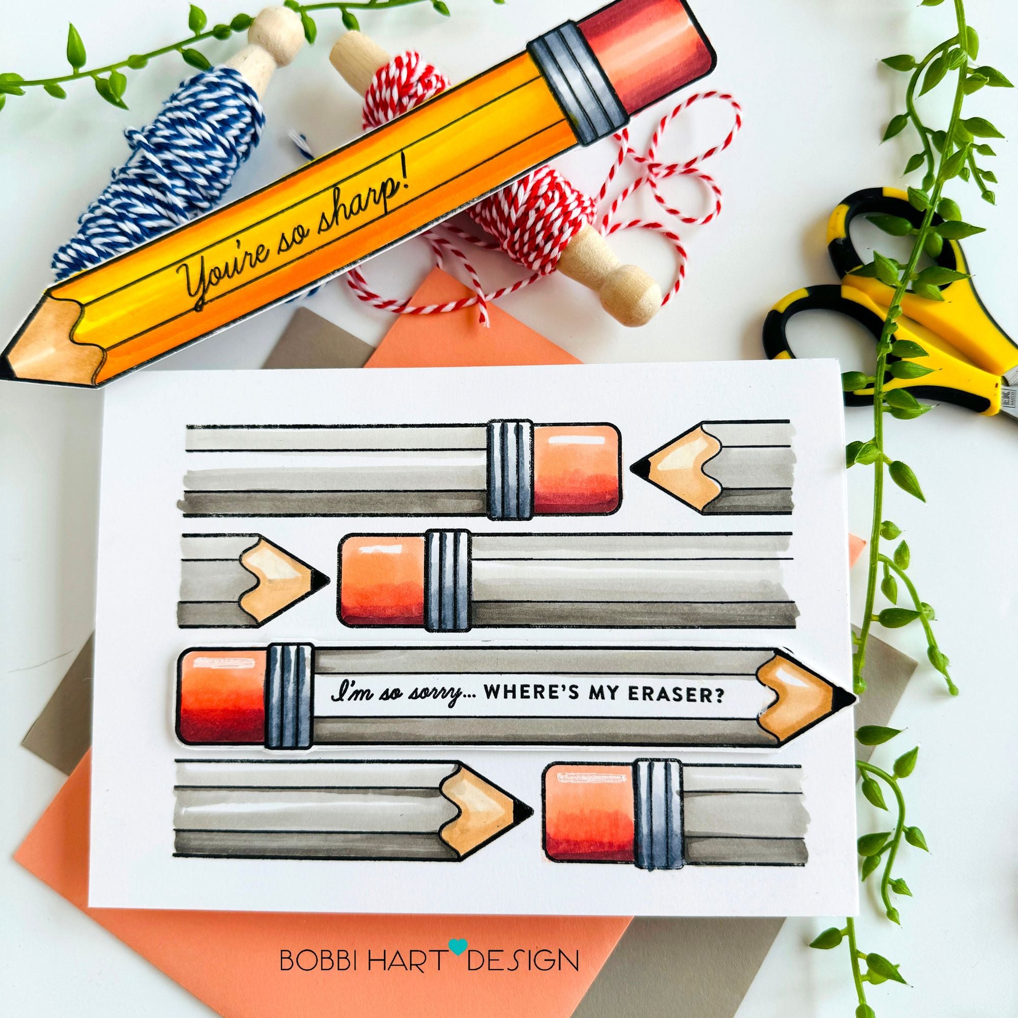 Simon Says Stamps Dies and Stencils Just Write set825jw Cheering for You Apology Card and Bookmark  | color-code:ALT02 Bobbi Hart Gray Pencils