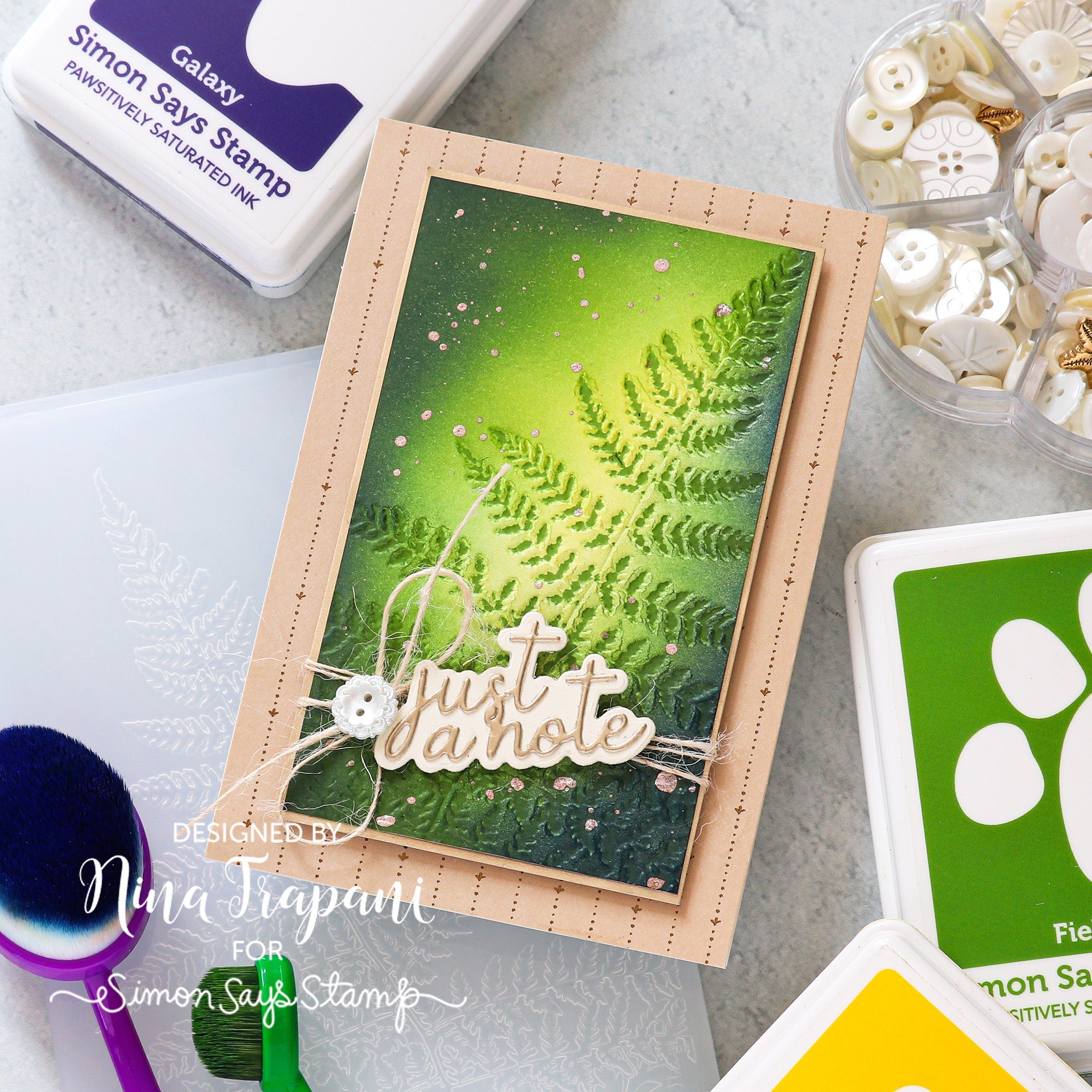 Simon Says Stamp Embossing Folder Golden Fern sf314 Just A Note Card 