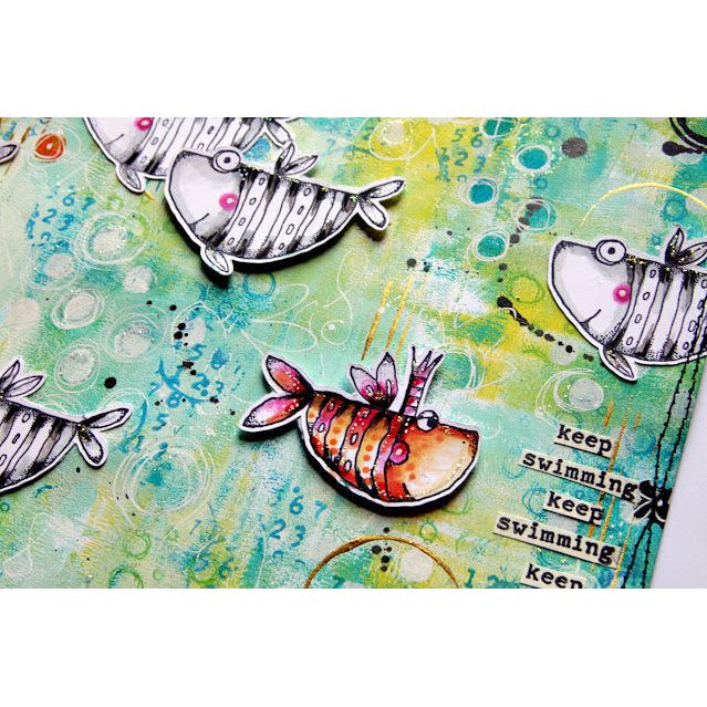 Paper Artsy Kate Crane 003 Cling Stamps kc003 fish