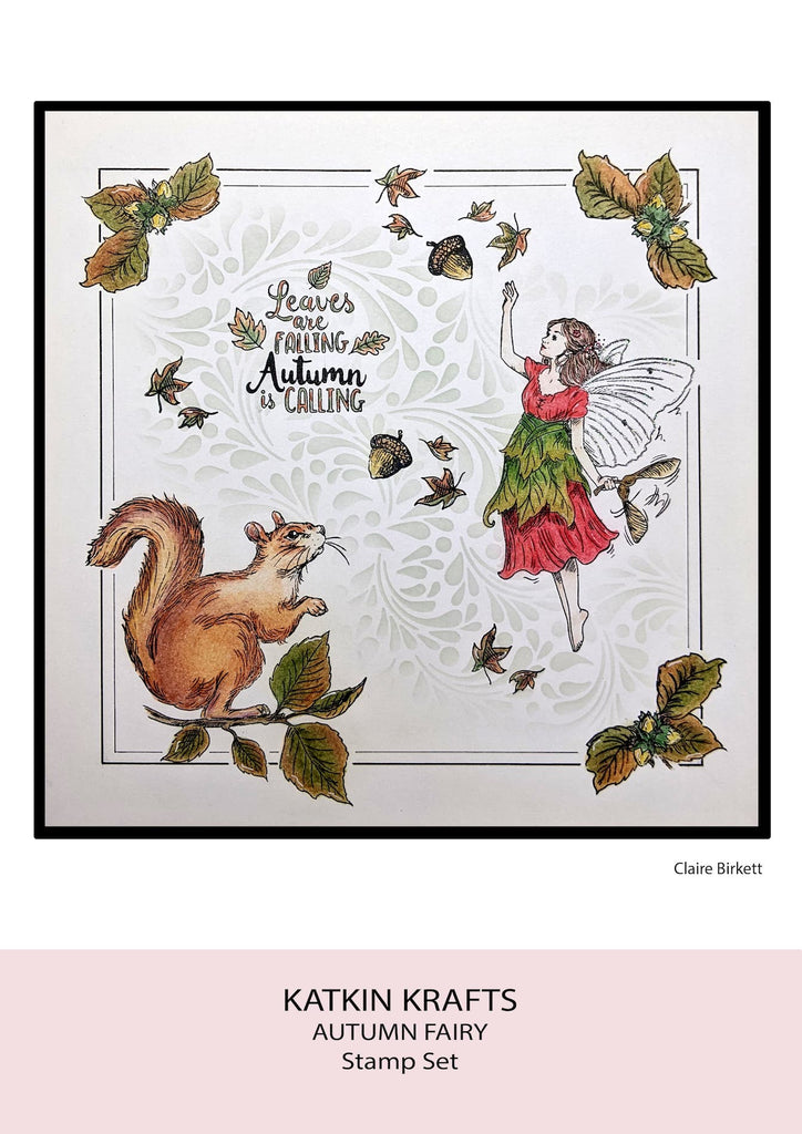 Katkin Krafts Autumn Fairy Clear Stamps kk0028 squirrel and leaves