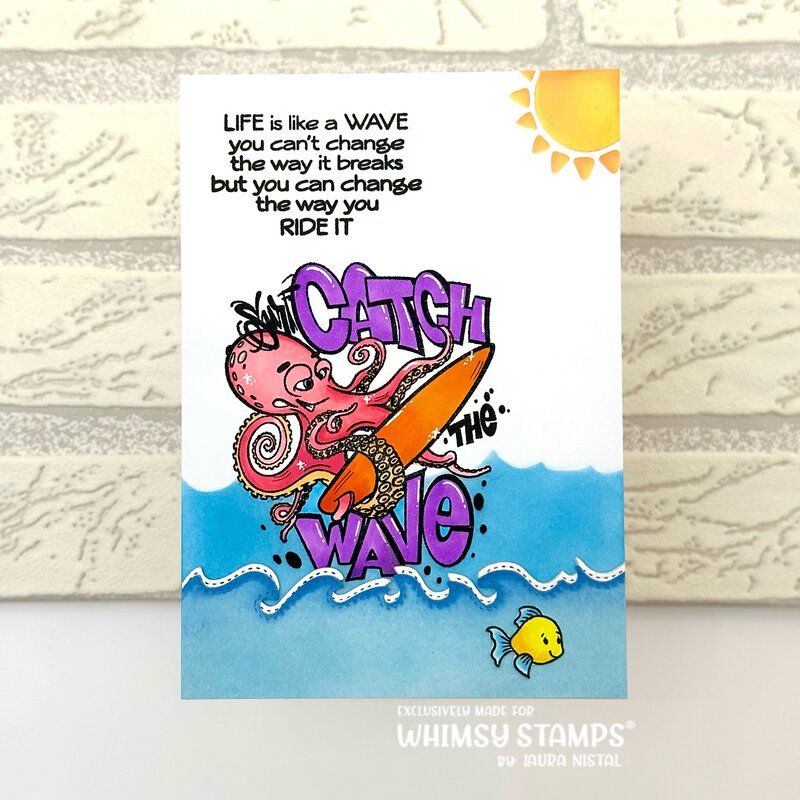 Whimsy Stamps ATC Catch the Wave Clear Stamps CWSD190b octopus