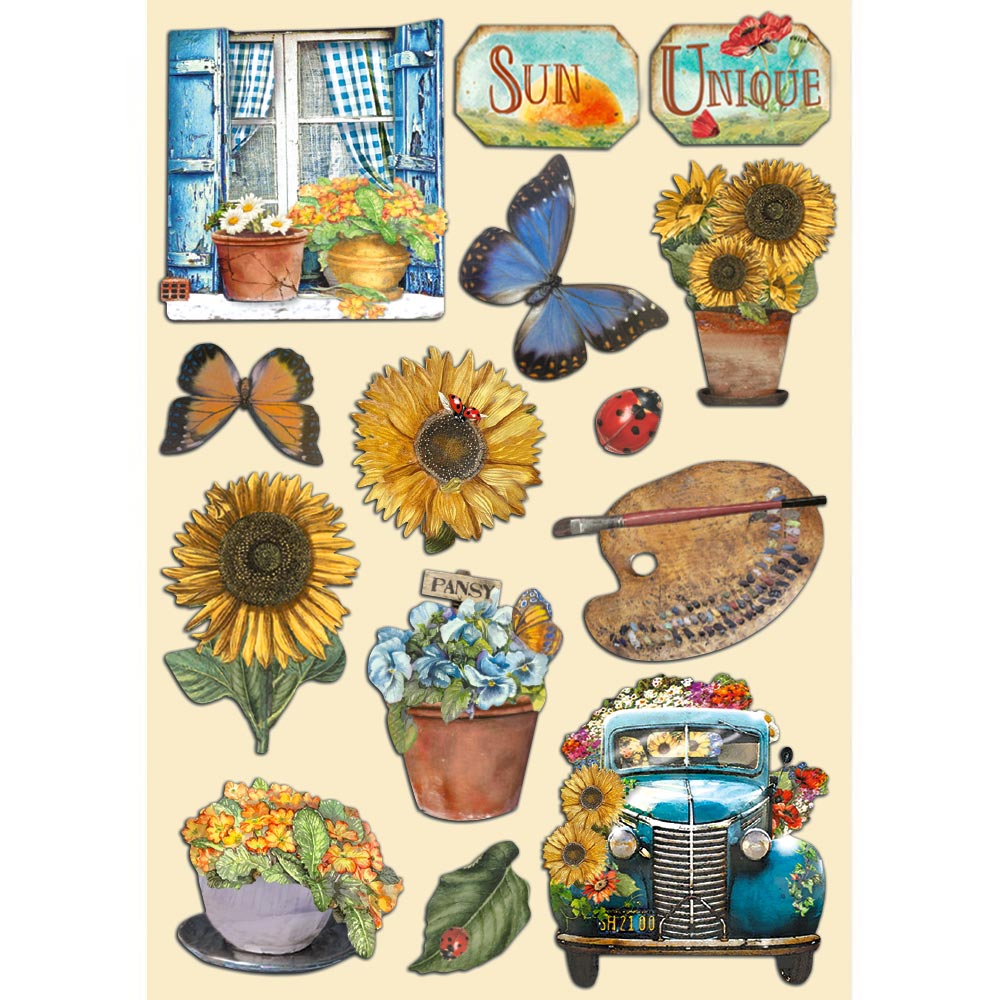 Stamperia Sunflower Art Colored Wooden Shapes A5 klsp139