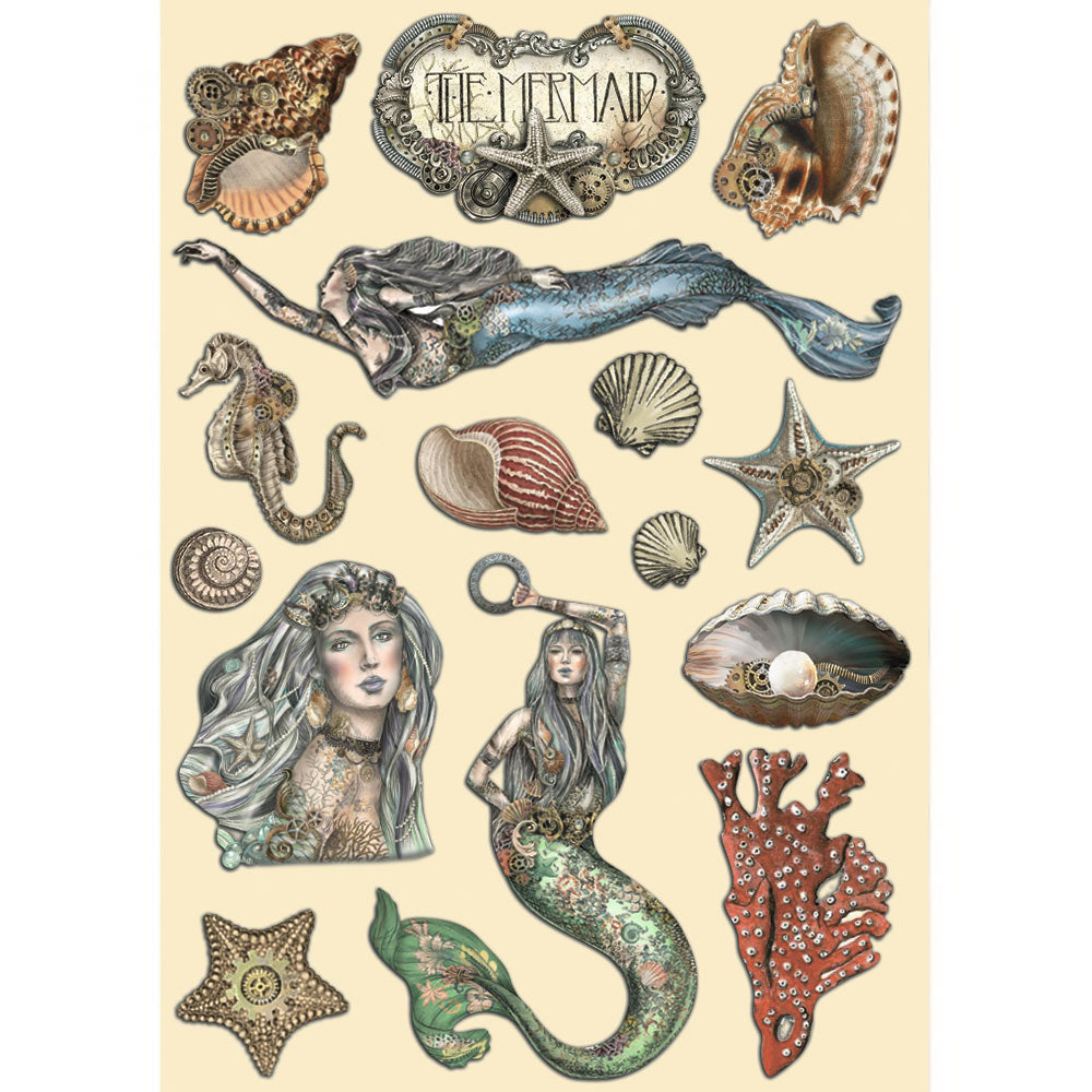 Stamperia Songs of the Sea The Mermaid Colored Wooden Shapes A5 klsp146