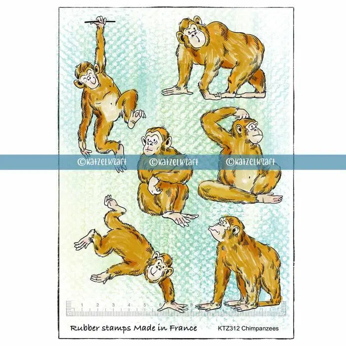 Katzelkraft Chimpanzees Red Rubber Unmounted Stamp ktz 312