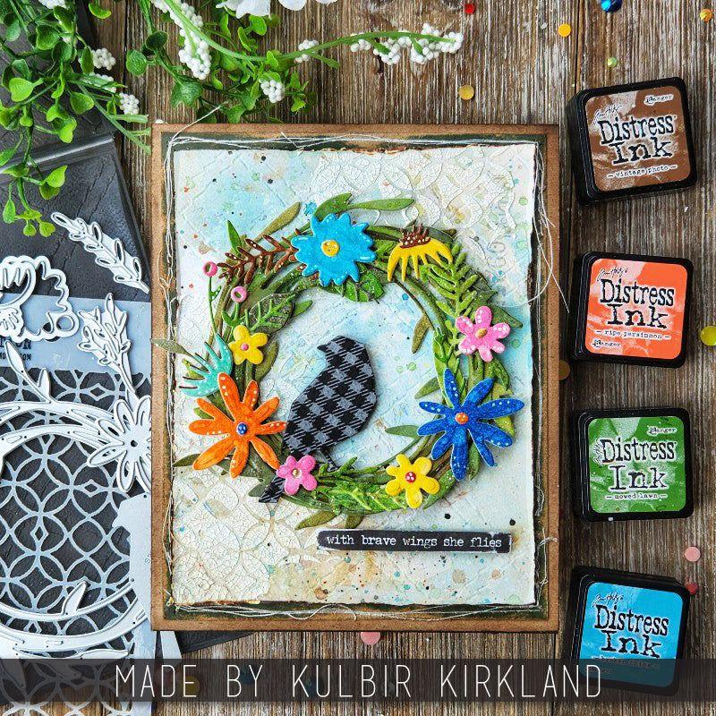 Tim Holtz Sizzix Vault Funky Floral Wreath Thinlits Dies 666563 bird