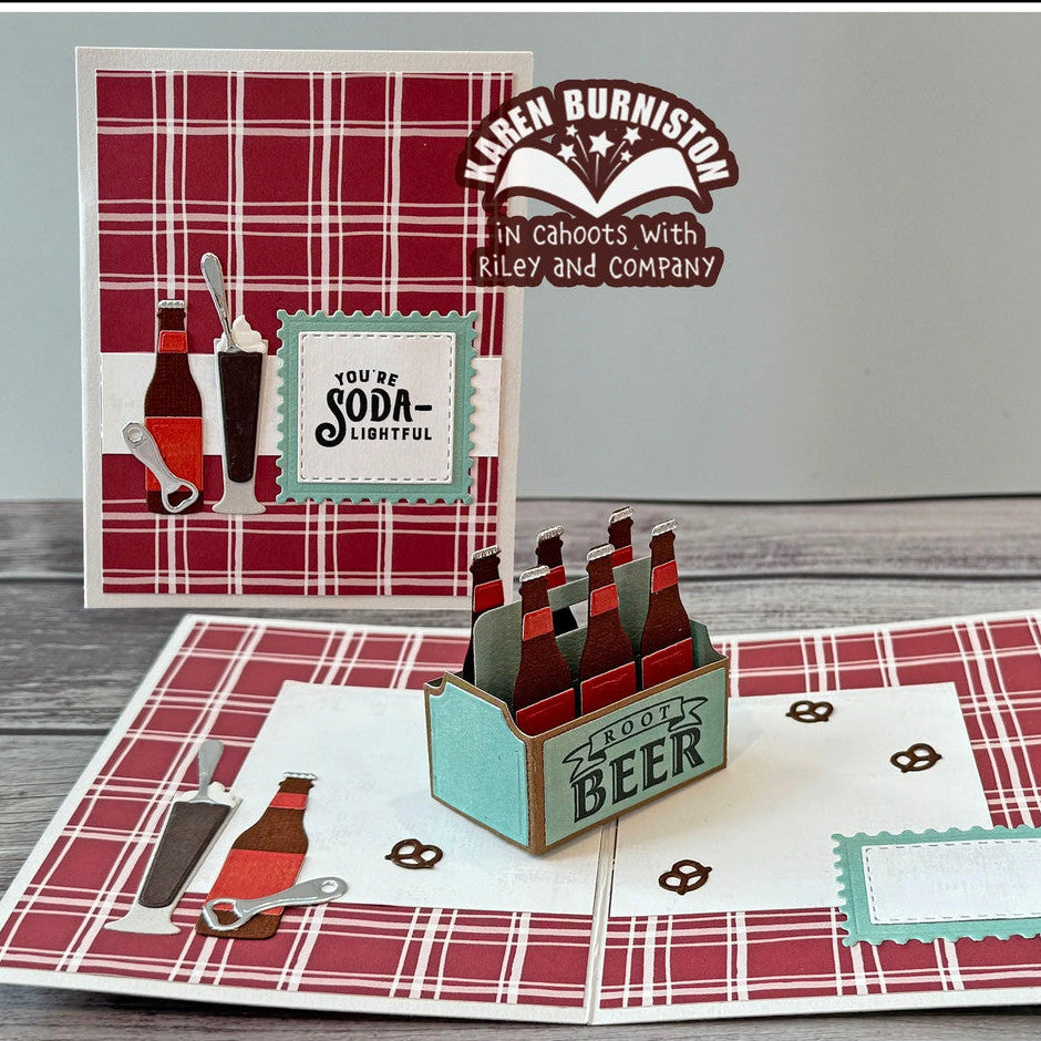 Karen Burniston Beer and Soda Sayings Clear Stamps cs038 red plaid card