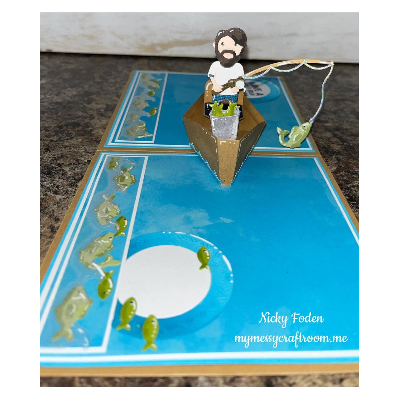 Karen Burniston Fishing Clear Stamp and Fishing Boat Add Ons Die Set let's fish