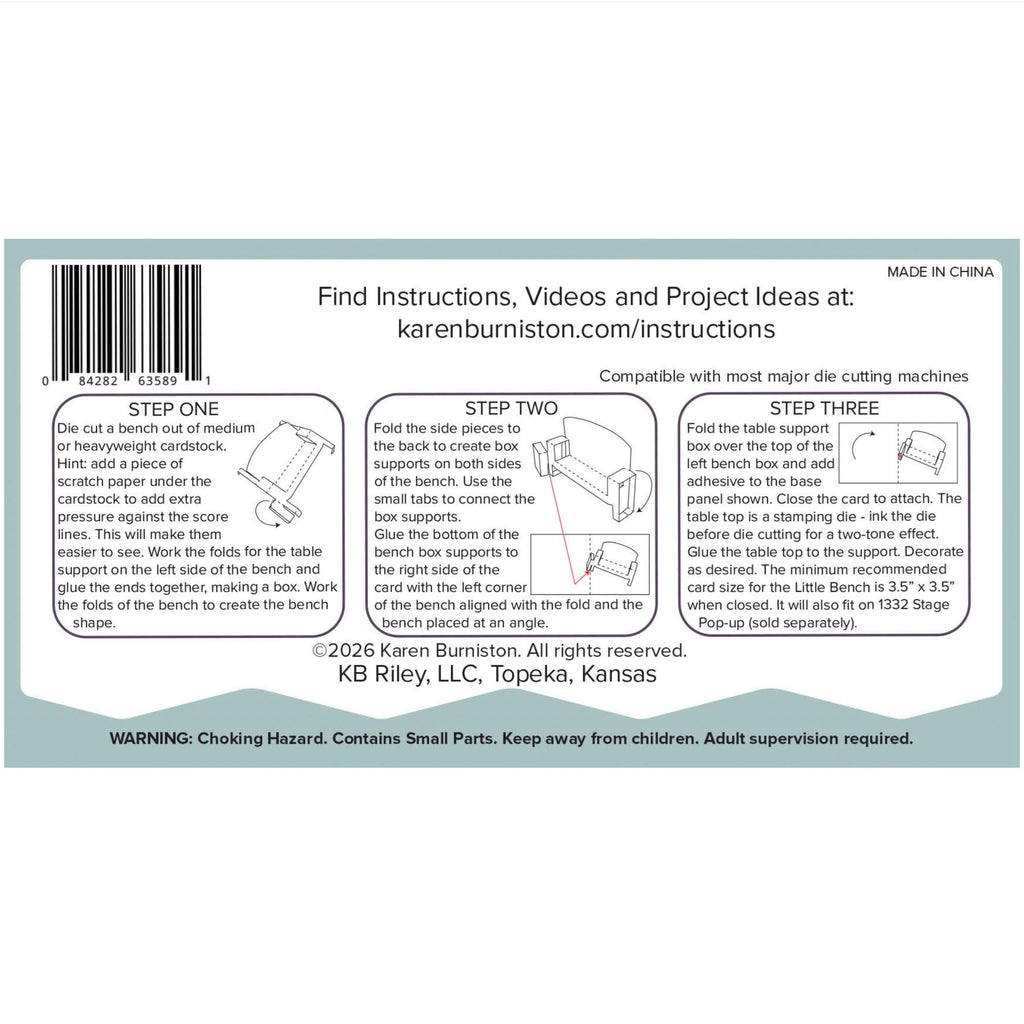 Karen Burniston Little Bench Pop-up Dies 1341 instructions page