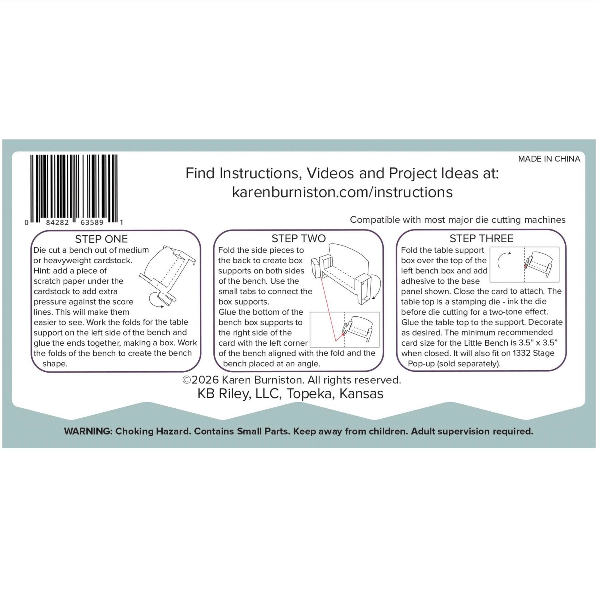 Karen Burniston Little Bench Pop-up Dies 1341 instructions page