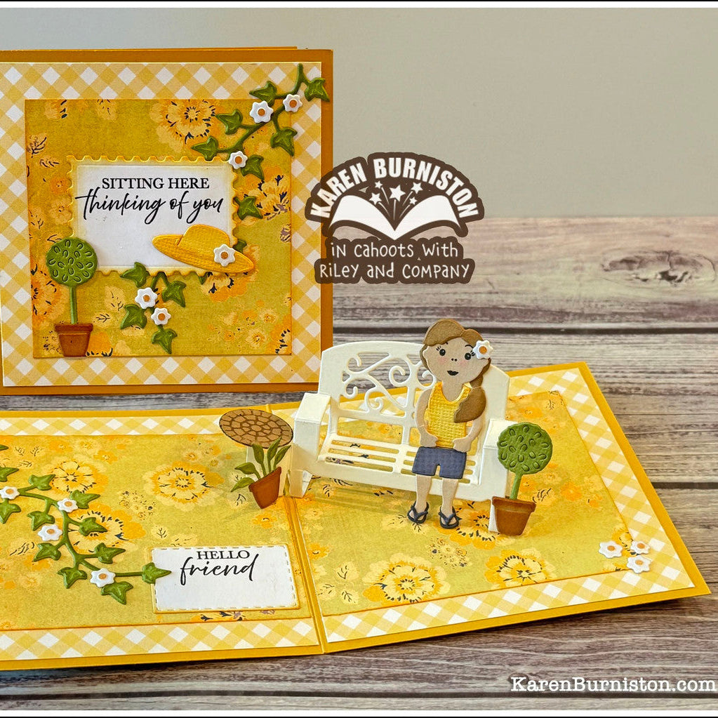 Karen Burniston Little Bench Pop-up Dies 1341 thinking of you card