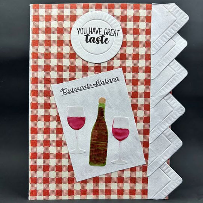 Karen Burniston Mealtime Phrases Clear Stamps cs035 red plaid background card