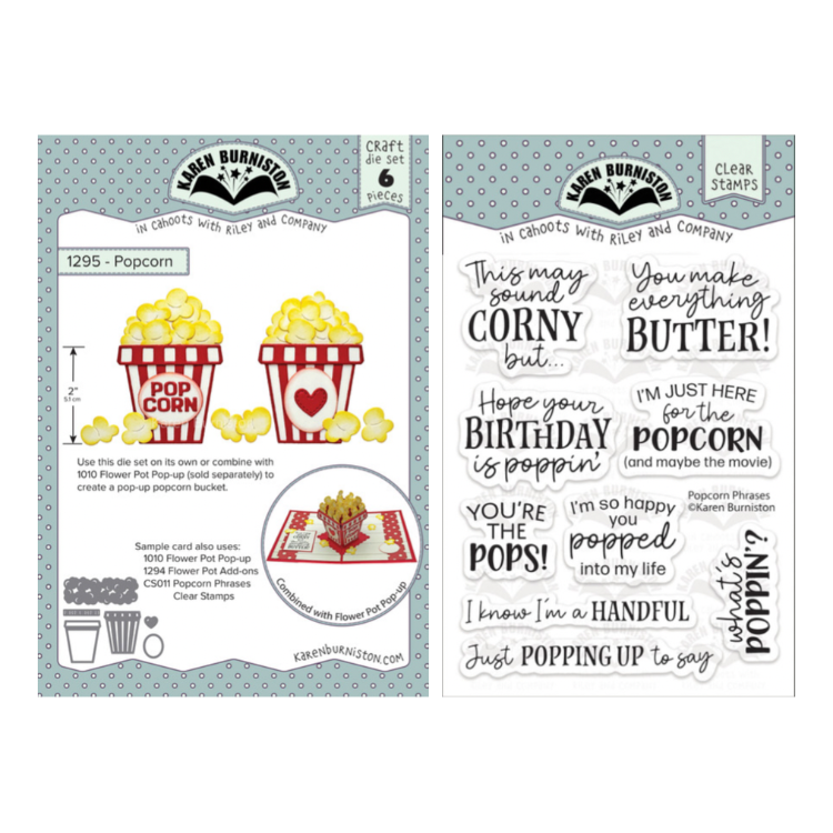 Karen Burniston Popcorn Phrases Clear Stamp and Popcorn Die Set