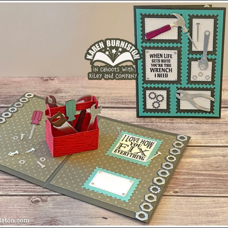 Karen Burniston Stage Pop Up and Tool Time Stage Add-ons Die Set  i love how you fix everything card