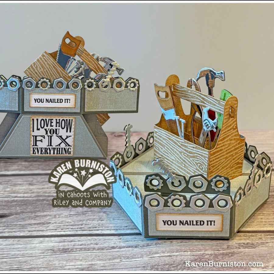 Karen Burniston Stage Pop Up and Tool Time Stage Add-ons Die Set you nailed it card