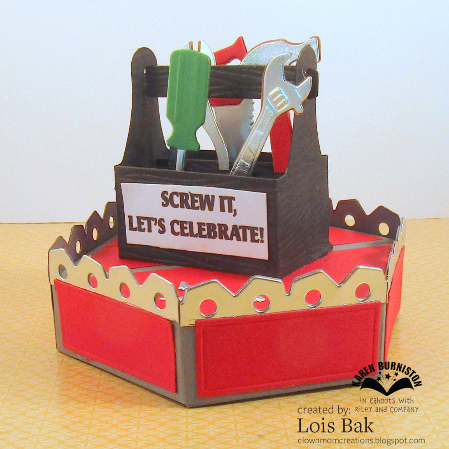 Karen Burniston Tool Time Sayings Clear Stamps cs037 let's celebrate card