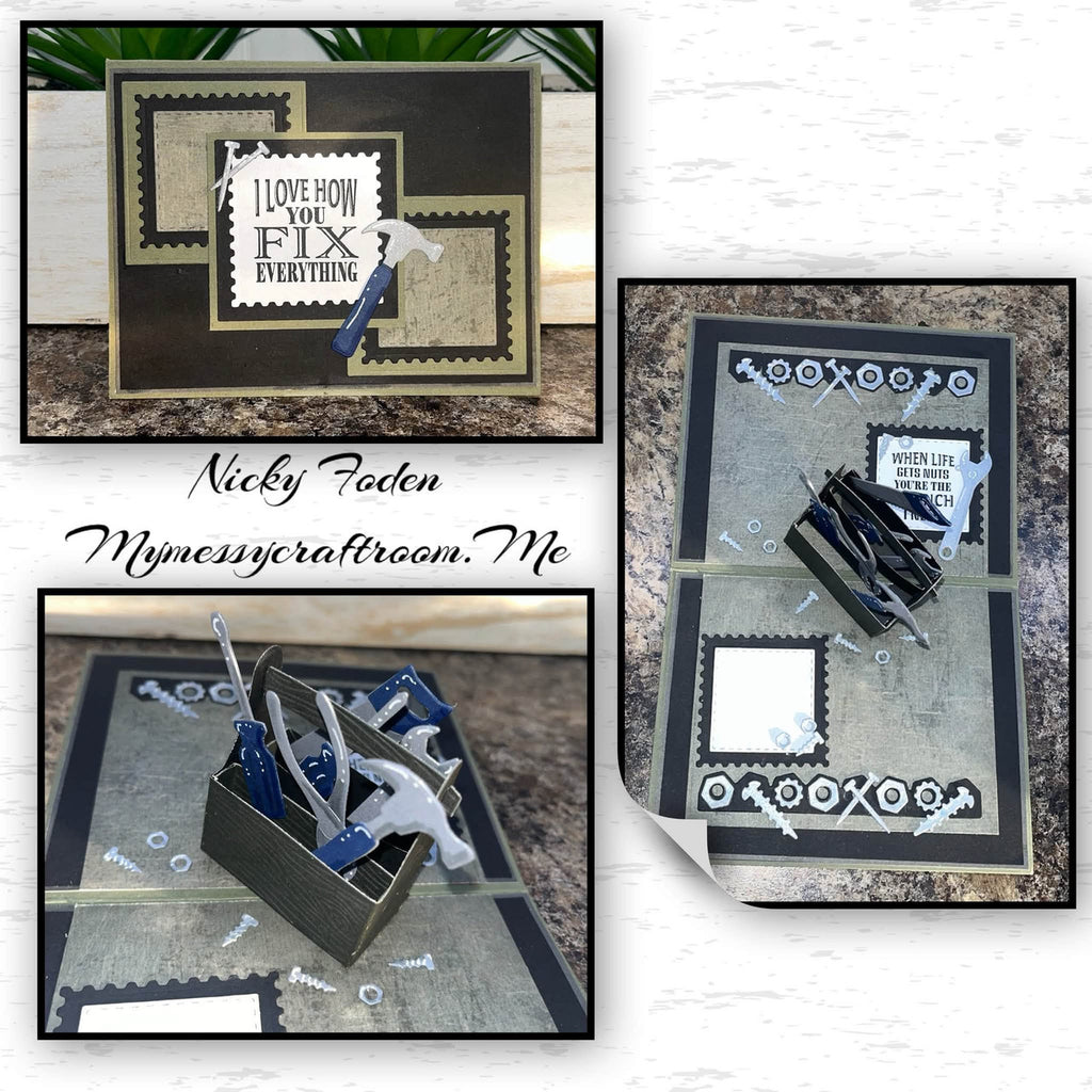 Karen Burniston Toolbox Pop-up Dies 1343 fix everything card