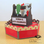 Karen Burniston Toolbox Pop-up and Six Pack Toolbox Add-ons Die Set let's celebrate card