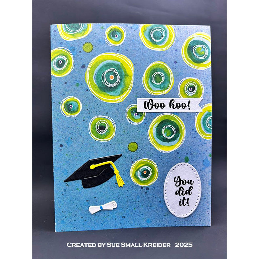 Karen Burniston Whirly Wheel Stamp and Die Set congrats