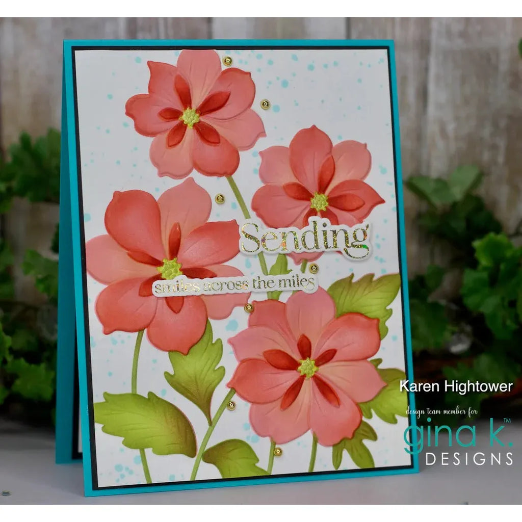 Gina K Designs Ruffled Blooms Stamps gkd294 karen hightower sending smiles across the miles flowers