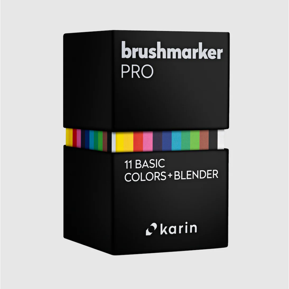 Karin BRUSHMARKER PRO 11 COLORS PLUS BLENDER Set 27c1n packaging