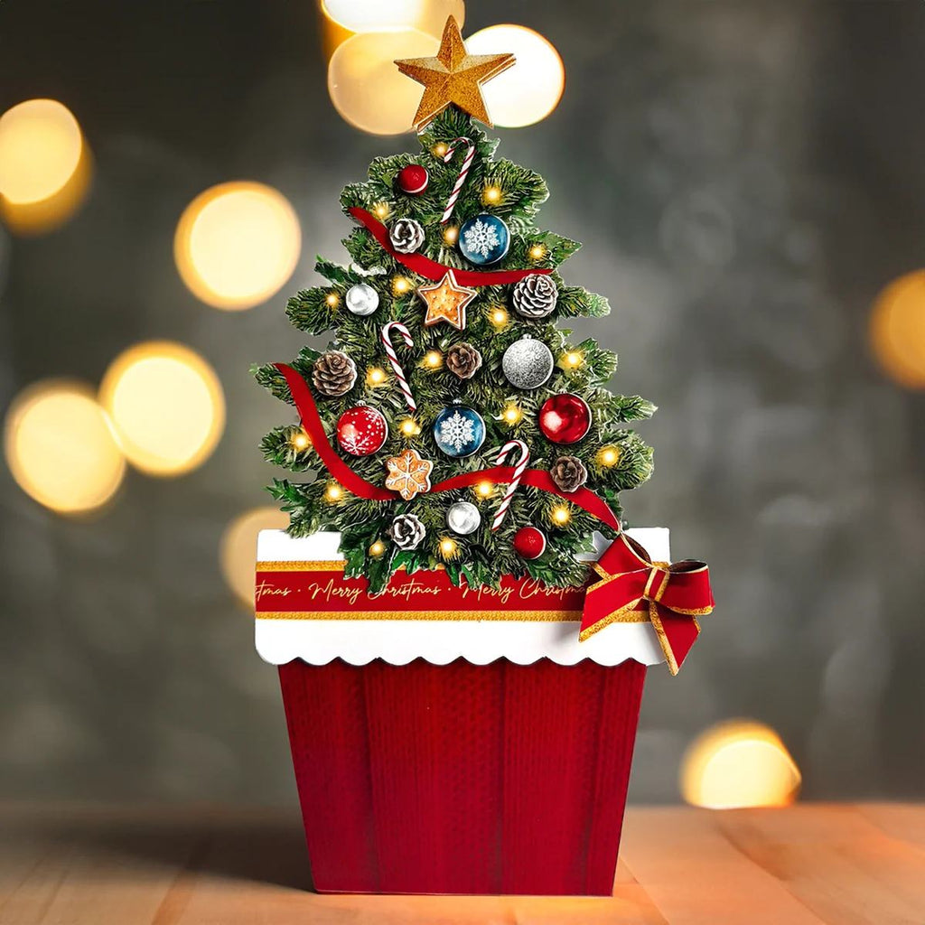 Katy Sue Designs Christmas Flower Pots Card Making Kit 17-10080cfp christmas tree with ornaments gold star red and gold bow merry christmas card