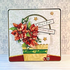 Katy Sue Designs Christmas Flower Pots Card Making Kit 17-10080cfp poinsettia flowers berries stars gold basket merry and bright card