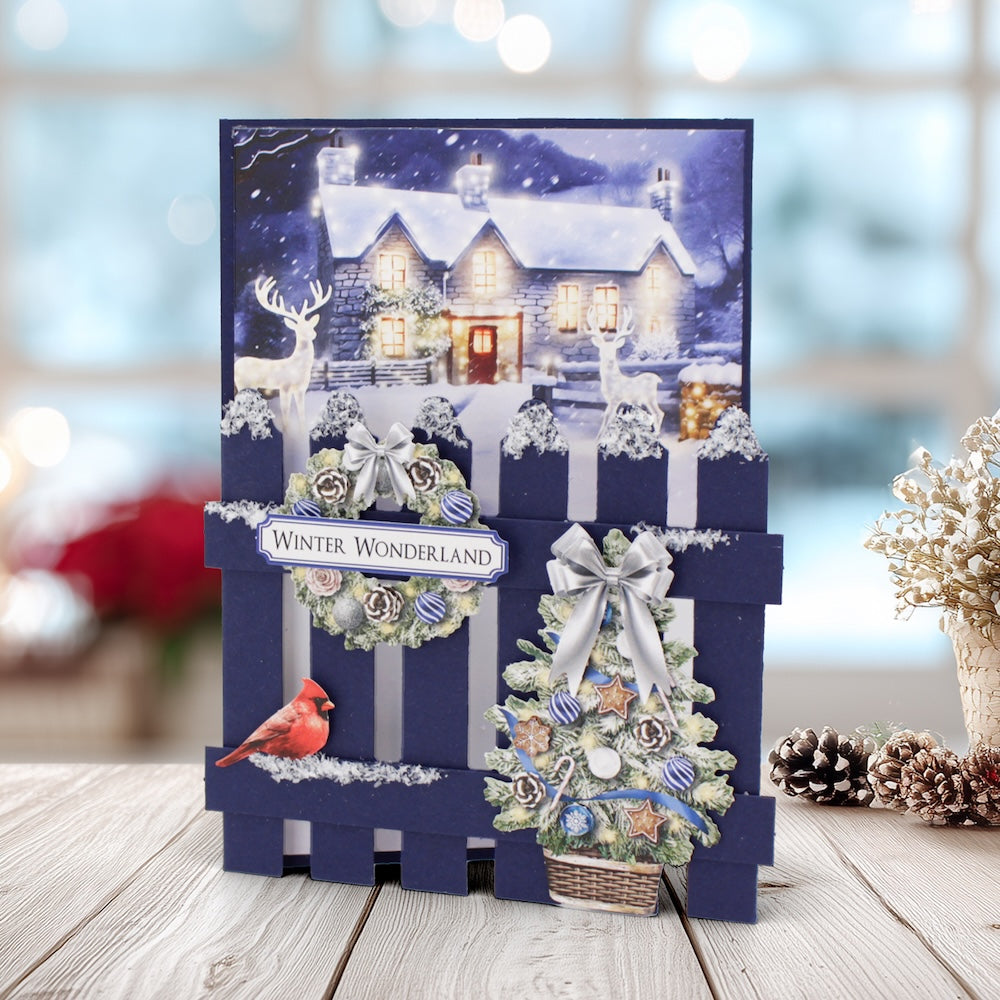 Katy Sue Designs Christmas Red and Winter Blue Picket Fence Cards and Envelopes 05-10031cpf wonderland