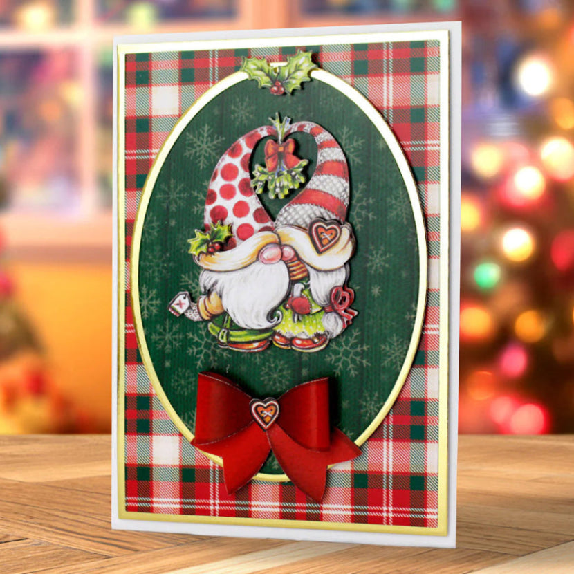 Katy Sue Designs Christmas Variety 8.5x11 Printed Cardstock 03-10069chv chrismas gnomes mistle toe red bow card