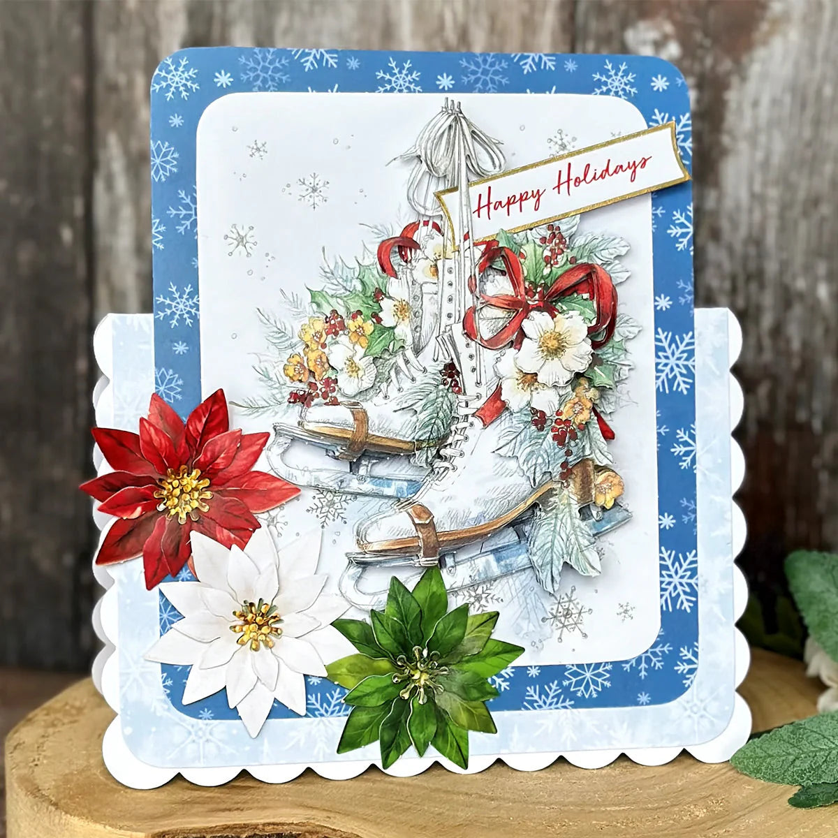 Katy Sue Designs Christmas Variety 8.5x11 Printed Cardstock 03-10069chv ice skates snowflake background happy holidays card