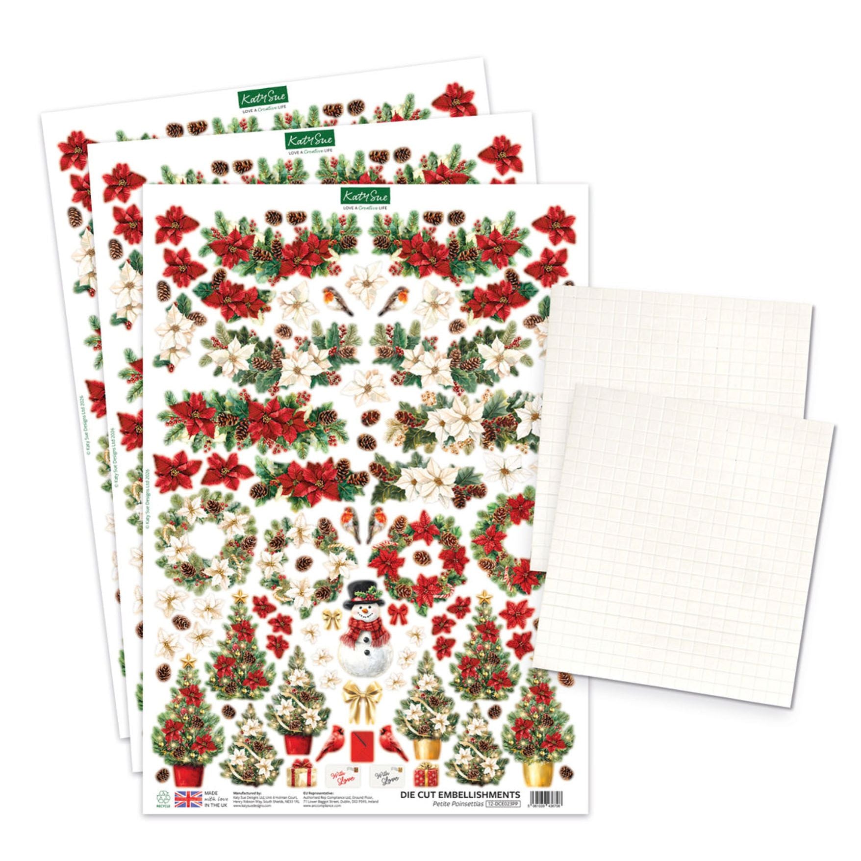Katy Sue Designs Christmas Windows and Doors Card Making Kit 17-10111cwd contents of flowers and ephemera