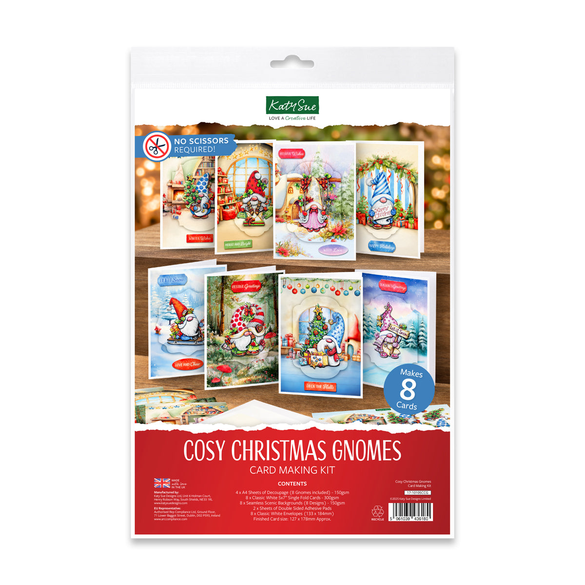 Katy Sue Designs Cosy Christmas Gnomes Card Making Kit 17-10105ccg