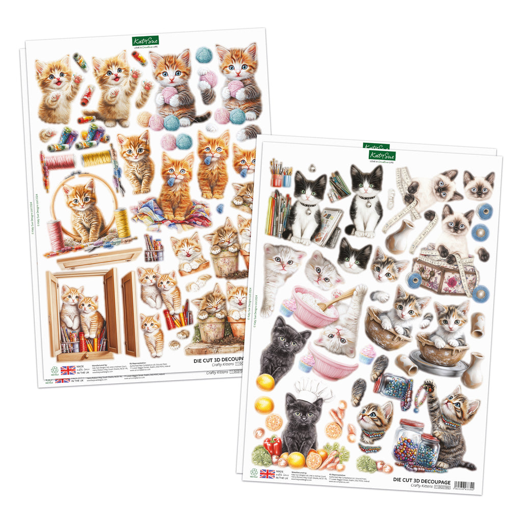 Katy Sue Designs Crafty Kittens Die Cut Topper and 3D Decoupage Collection 11-dcd7002 ephemera