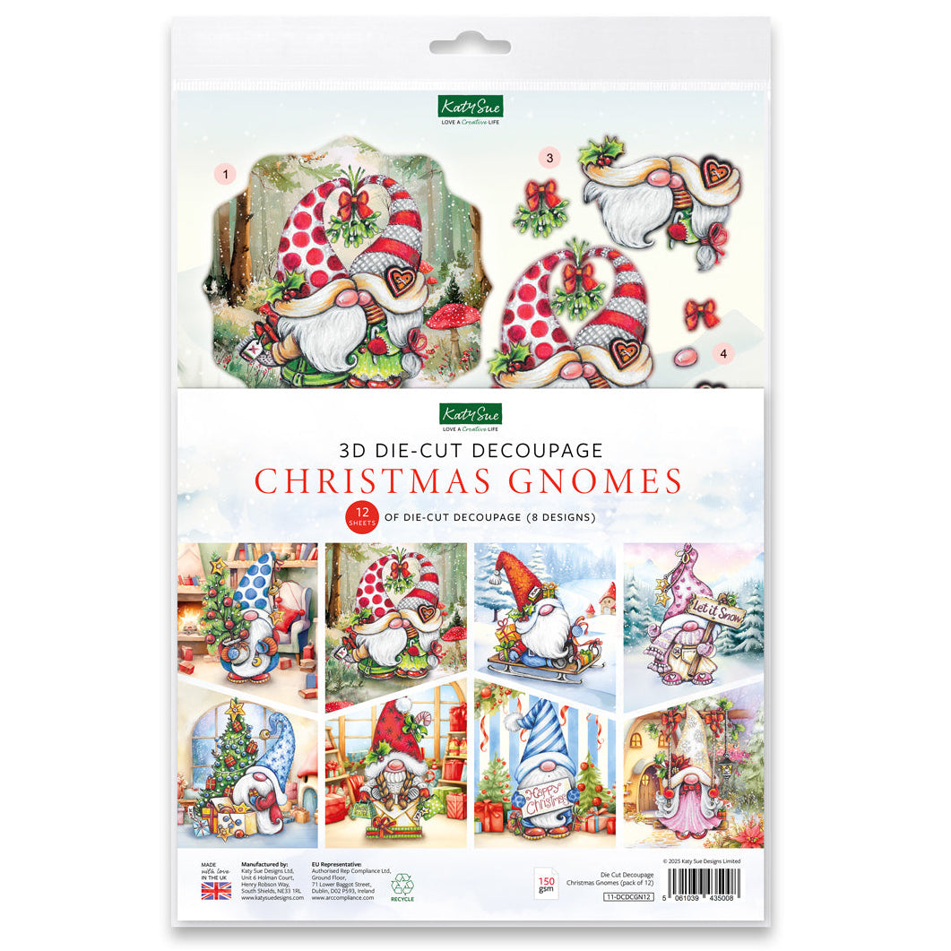 Katy Sue Designs Die Cut Decoupage Christmas Gnomes 11-dcdcgn12