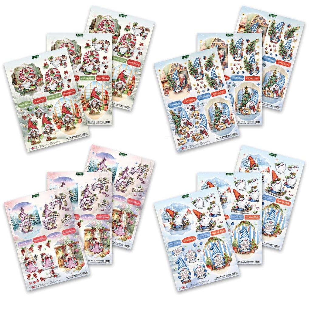 Katy Sue Designs Die Cut Decoupage Christmas Gnomes 11-dcdcgn12 die cut layers winter holiday sheets