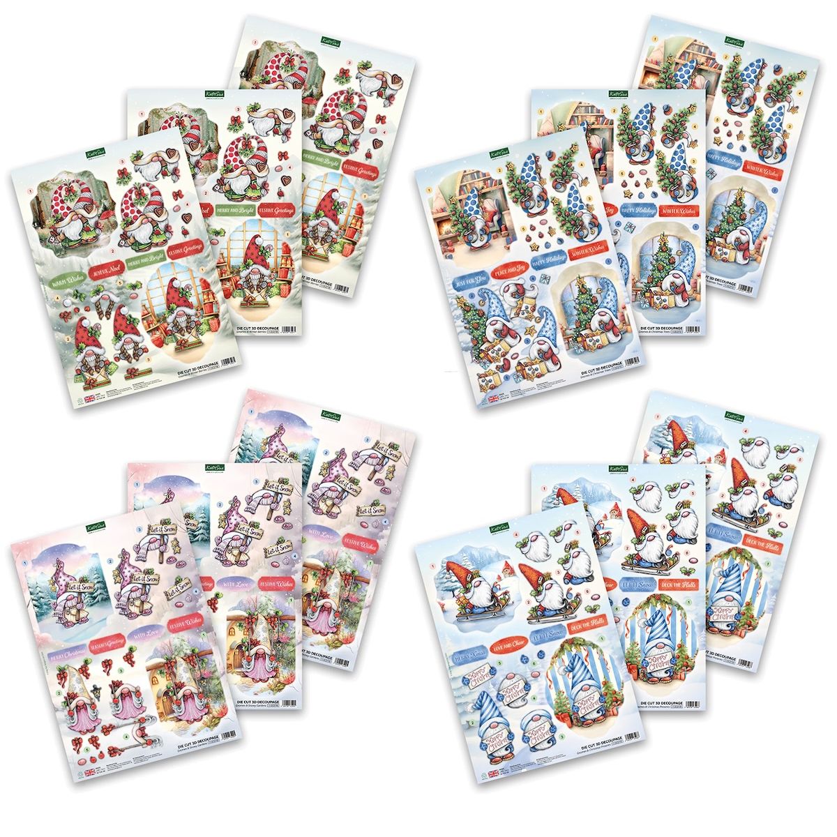 Katy Sue Designs Die Cut Decoupage Christmas Gnomes 11-dcdcgn12 die cut layers winter holiday sheets