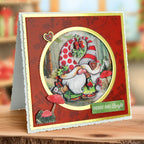 Katy Sue Designs Die Cut Decoupage Christmas Gnomes 11-dcdcgn12 tinsel background mistletoe mushrooms merry and bright card