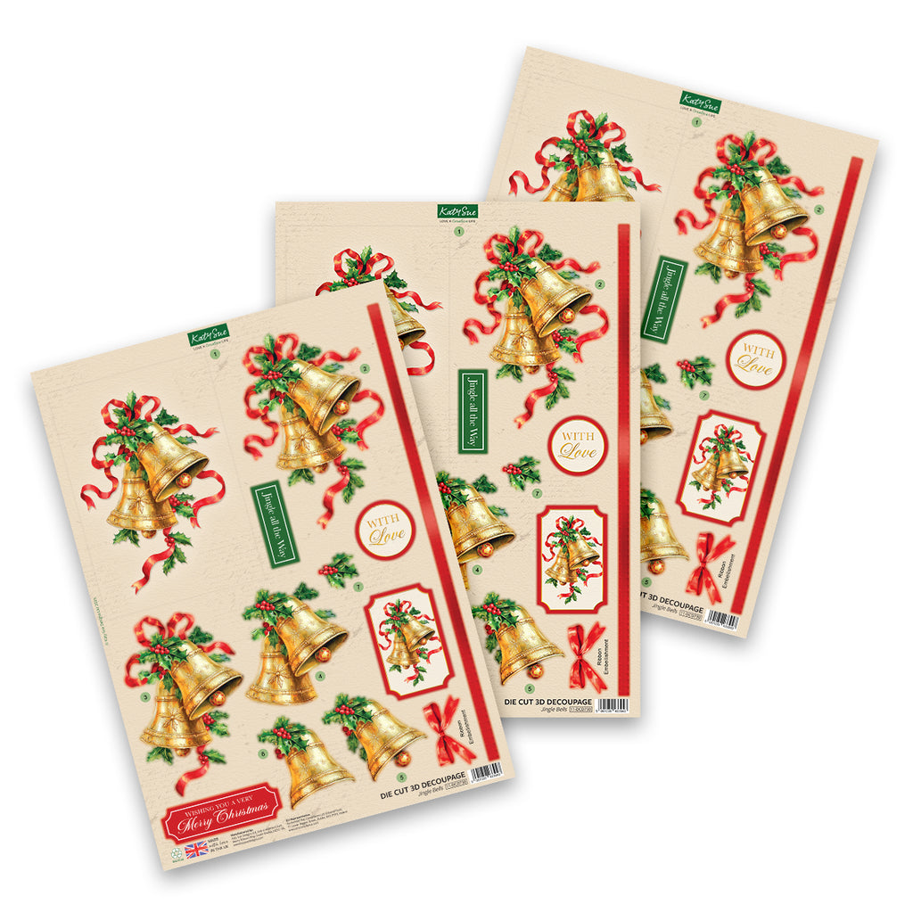 Katy Sue Designs Die Cut Decoupage Jingle Bells 11-dcd730