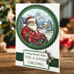 Katy Sue Designs Die Cut Decoupage Santa Scenes 11-dcdsas12 mountains snow cabin santa sending warmest wishes card
