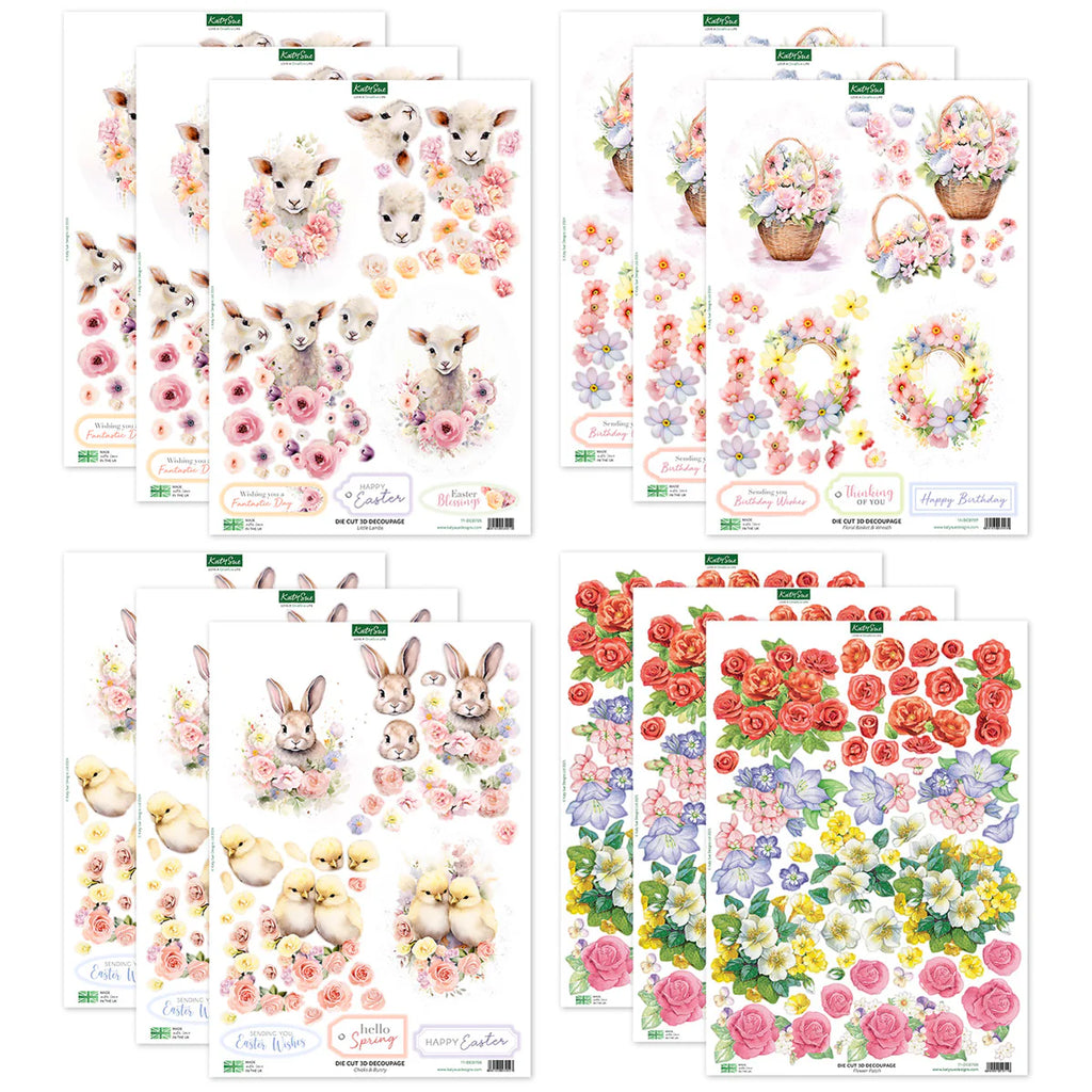 Katy Sue Designs Easter Animals and Spring Florals 3D Die Cut Decoupage 11-dcdeas12 sheets