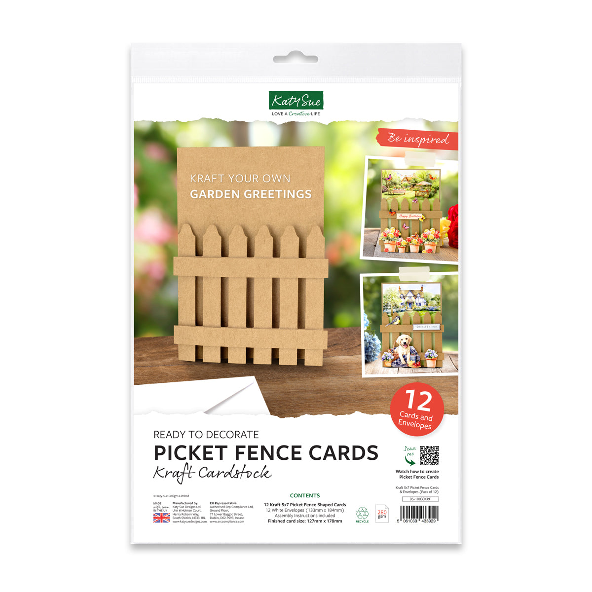 Katy Sue Designs Kraft 5x7 Picket Fence Cards and Envelopes 05-10030kpf