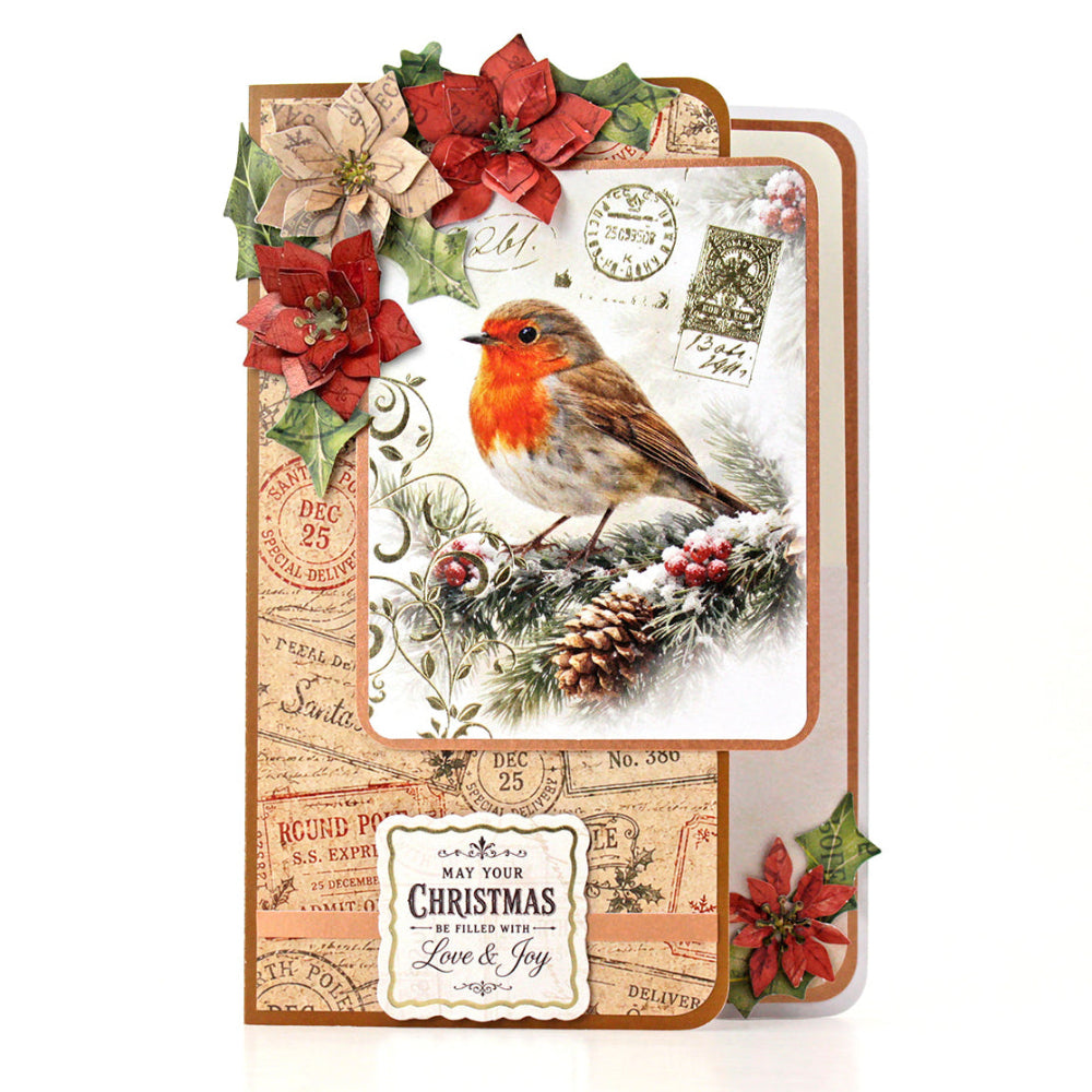Katy Sue Designs Letters to Santa Printed Cardstock 03-10079lt bird sitting on branch flwoers stamp design background christmas card