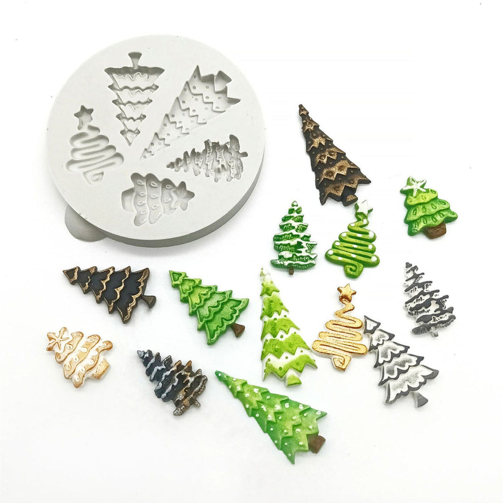 Katy Sue Designs Miniature Christmas Trees Silicone Mould ca0054 different size and color trees