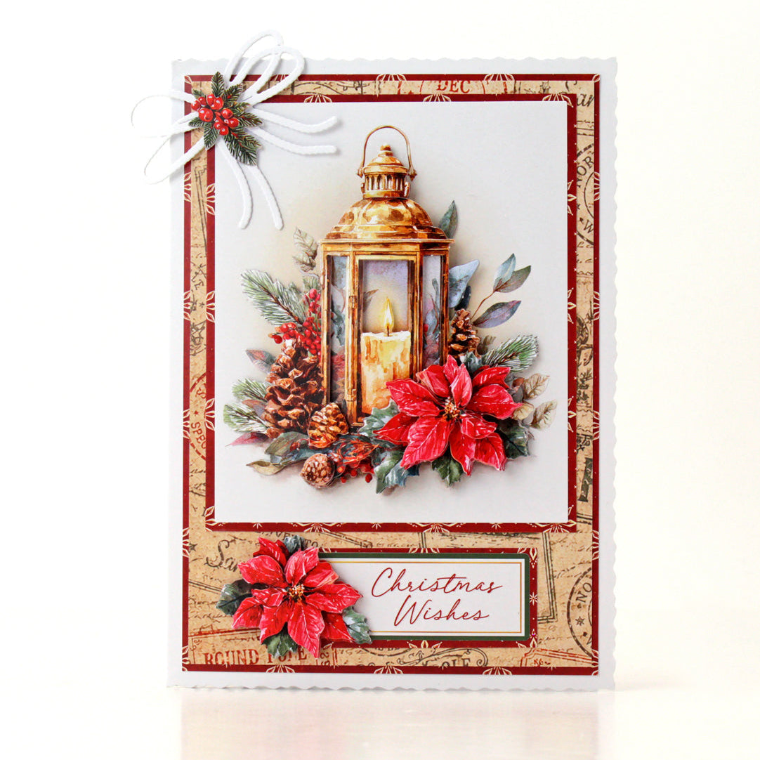Katy Sue Designs Nostalgic Christmas Die Cut Decoupage and Embellishments 11-dcdnch10 candle light white bow garland and acorns christmas wishes card