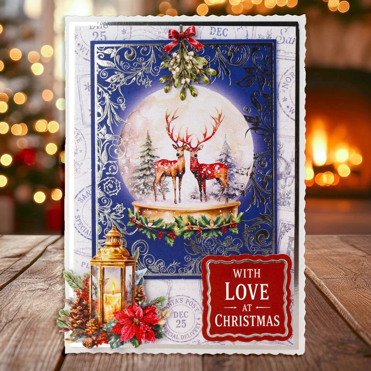 Katy Sue Designs Nostalgic Christmas Die Cut Embellishments 12-dce024nc deer snow globe mistletoe  with love at christmas card